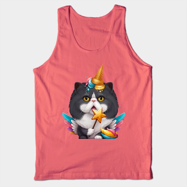 Black & White Persian Cat Ice Cream Unicorn Tank Top by stonemask